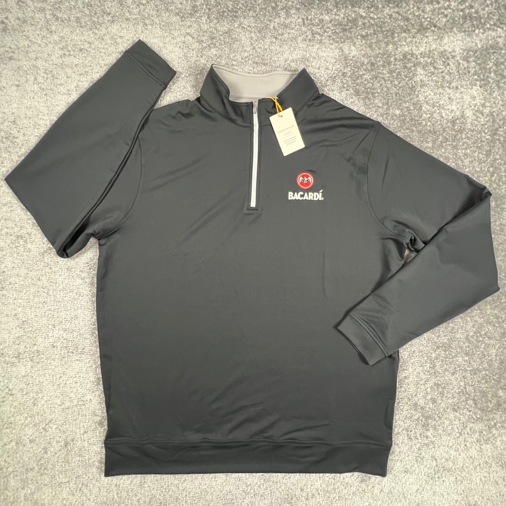 Peter Millar Crown Sport Mens Large Black Bacardi Logo Quarter Zip Pullover L